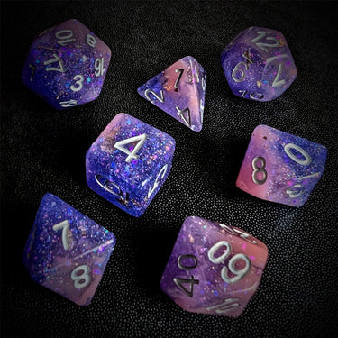 Glitter in Purple & Pink Resin - 7pcs RPG Full Dice Set